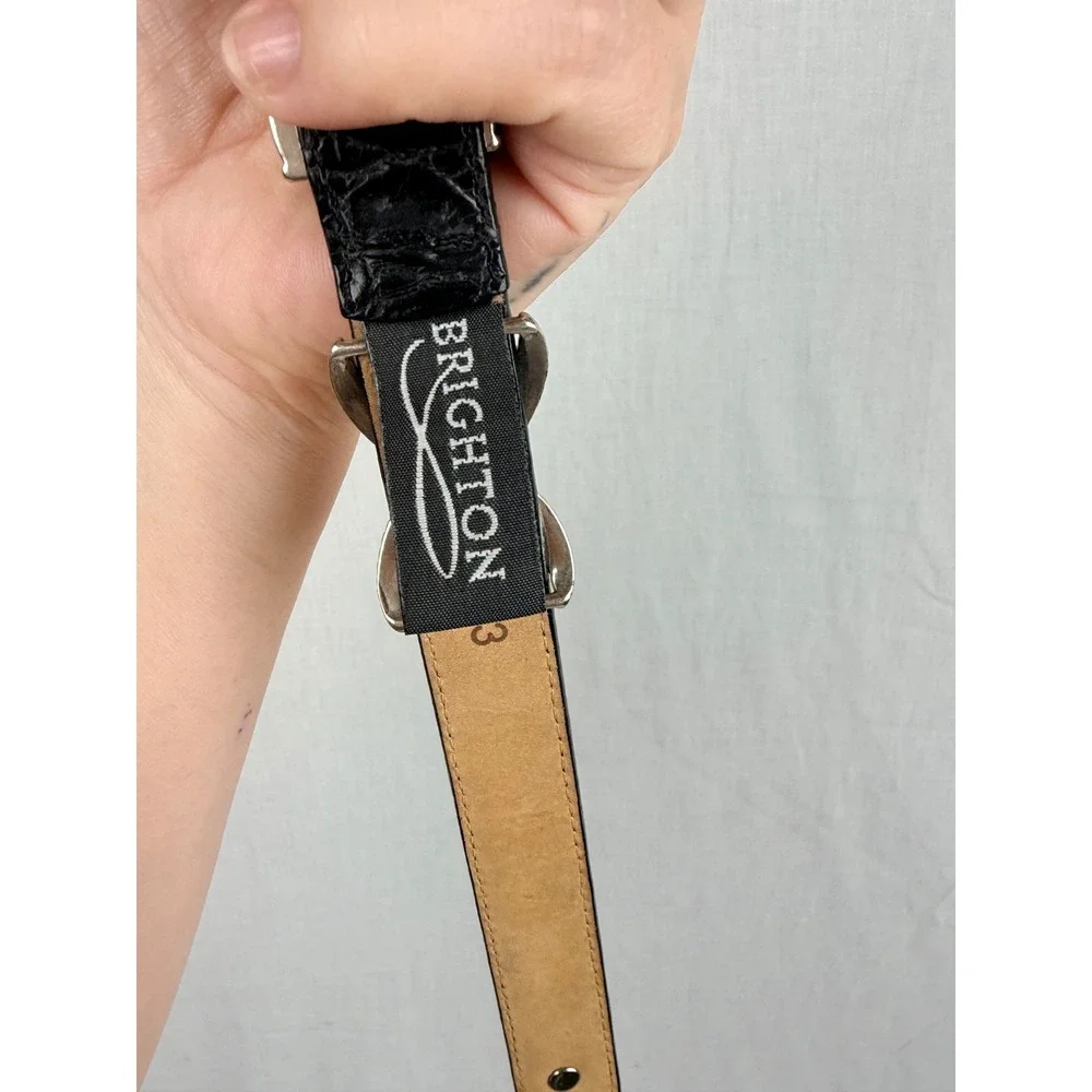 Brighton Black Croc Embossed Leather Western Concho Belt Silver Gold Size M 30